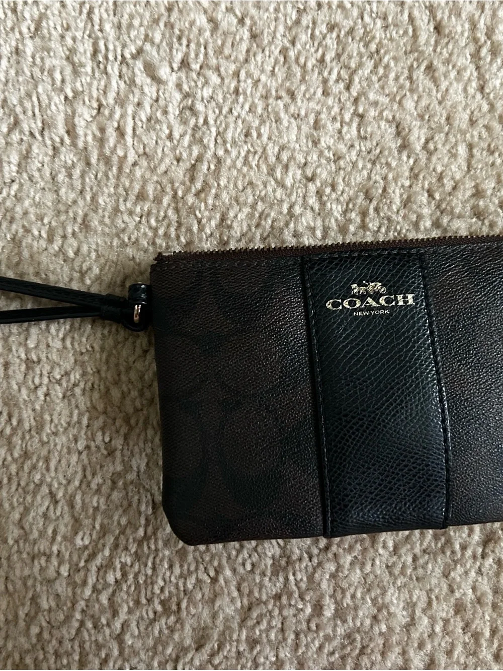 Coach F54429 Signature Canvas Leather Corner Zip Wristlet Brown Black